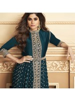 Alluring Teal Blue Real Georgette Party Wear Suit